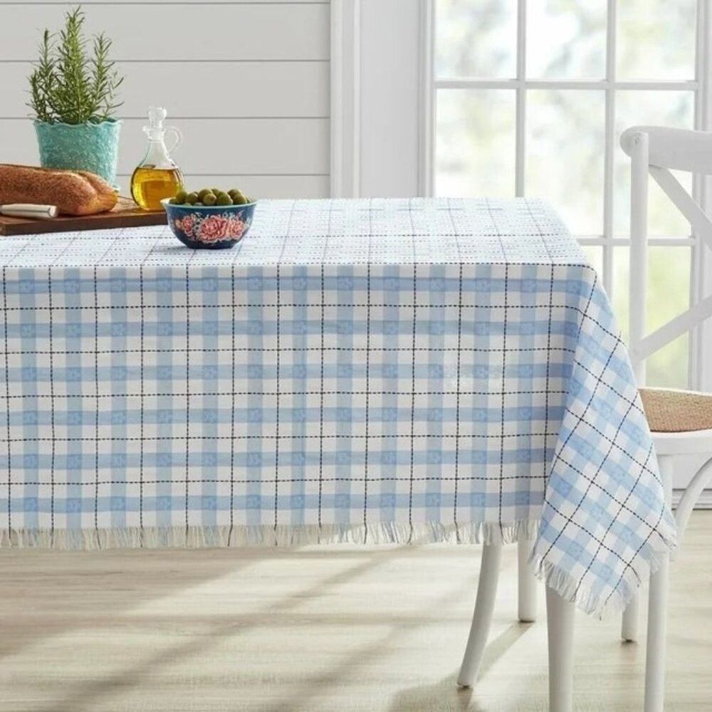 Pioneer Woman Daisy Woven Dining Tablecloth Blue White 60 x 84-inch Polyester